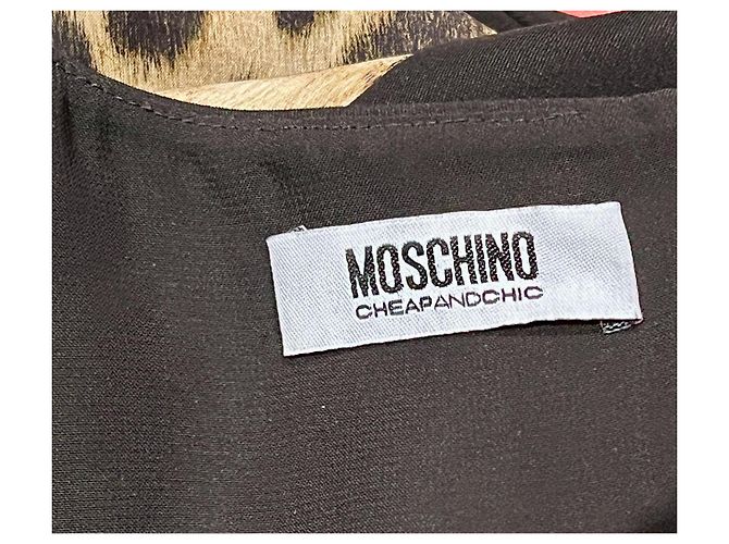 Moschino Cheap And Chic Schwarzes Shiftkleid mit Tierdruckeinsätzen Mehrfarben - Ansicht 4