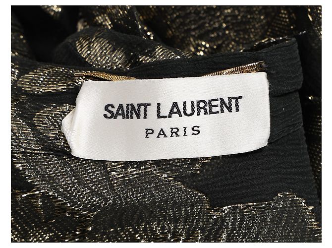 Vestido midi de seda preta com flores da Saint Laurent Preto - vista 10