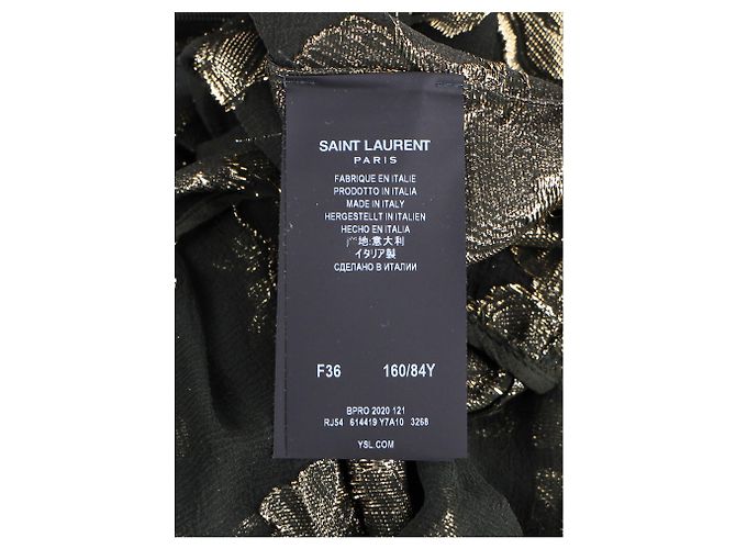 Vestido midi de seda preta com flores da Saint Laurent Preto - vista 11