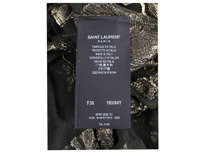 Vestido midi de seda preta com flores da Saint Laurent Preto - vista 5