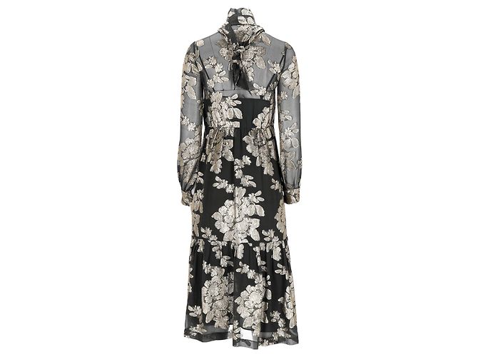 Vestido midi de seda preta com flores da Saint Laurent Preto - vista 9