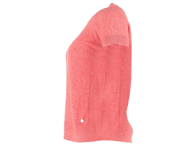 T-shirt en laine rose à col rond tricoté Hermès Marron - vue 2