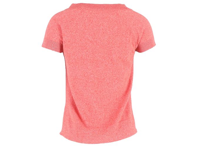 T-shirt en laine rose à col rond tricoté Hermès Marron - vue 3