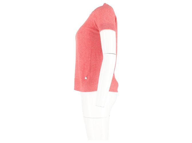 T-shirt en laine rose à col rond tricoté Hermès Marron - vue 5
