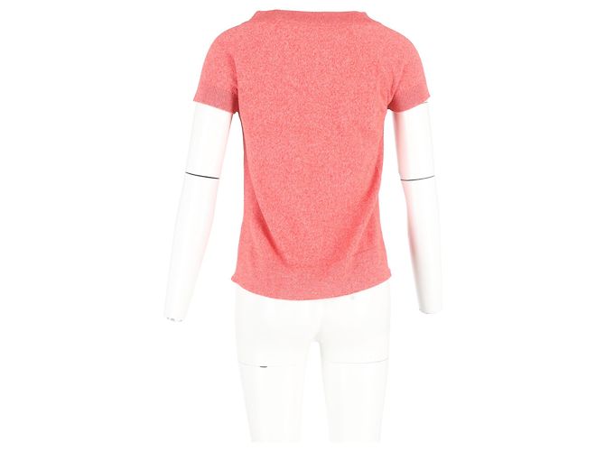 T-shirt en laine rose à col rond tricoté Hermès Marron - vue 6