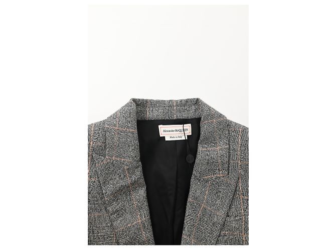 Blazer in lana grigia a motivo check di Alexander McQueen - vista 10