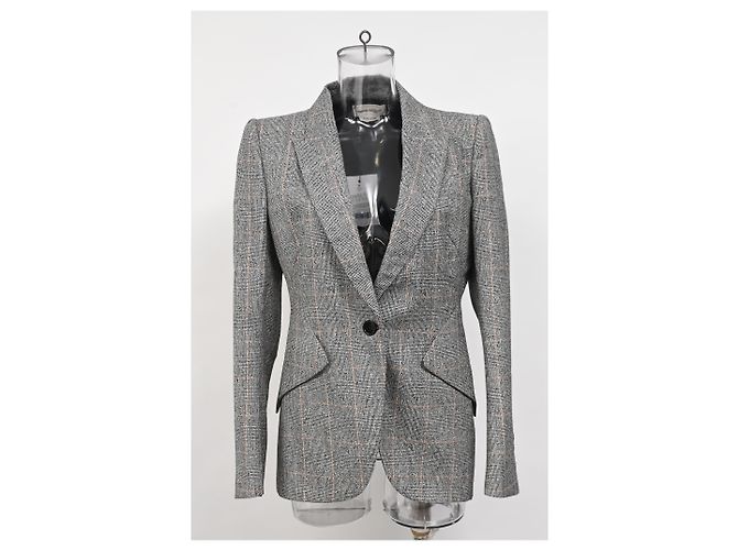 Blazer in lana grigia a motivo check di Alexander McQueen - vista 6