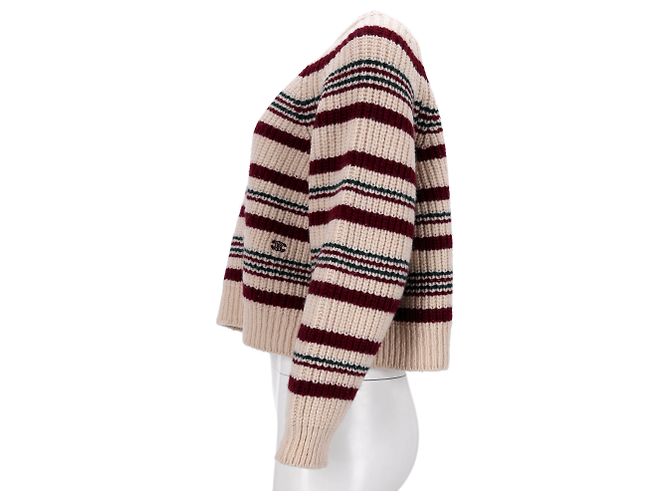 Céline Gestreifter Rundhals-Pullover Celine aus mehrfarbiger Wolle Mehrfarben - Ansicht 8