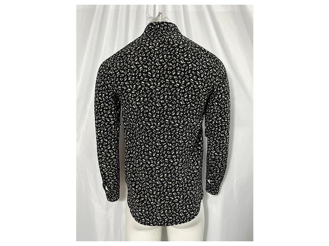 Camicia a maniche lunghe stampata Saint Laurent in seta nera Nero - vista 10