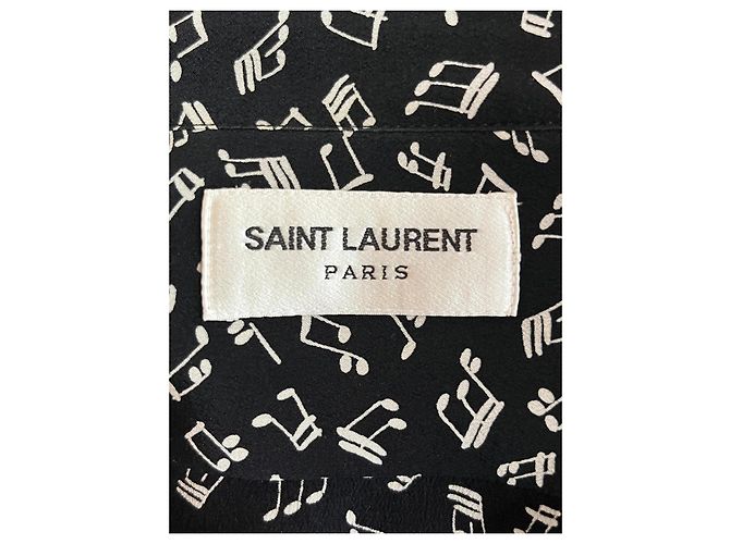 Camicia a maniche lunghe stampata Saint Laurent in seta nera Nero - vista 11