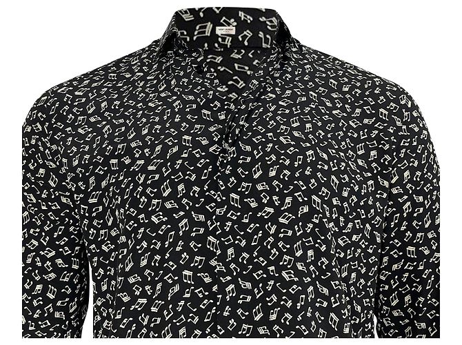 Camicia a maniche lunghe stampata Saint Laurent in seta nera Nero - vista 2