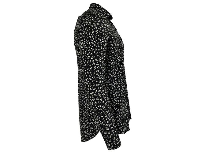 Camicia a maniche lunghe stampata Saint Laurent in seta nera Nero - vista 3