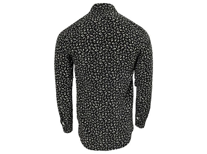 Camicia a maniche lunghe stampata Saint Laurent in seta nera Nero - vista 4