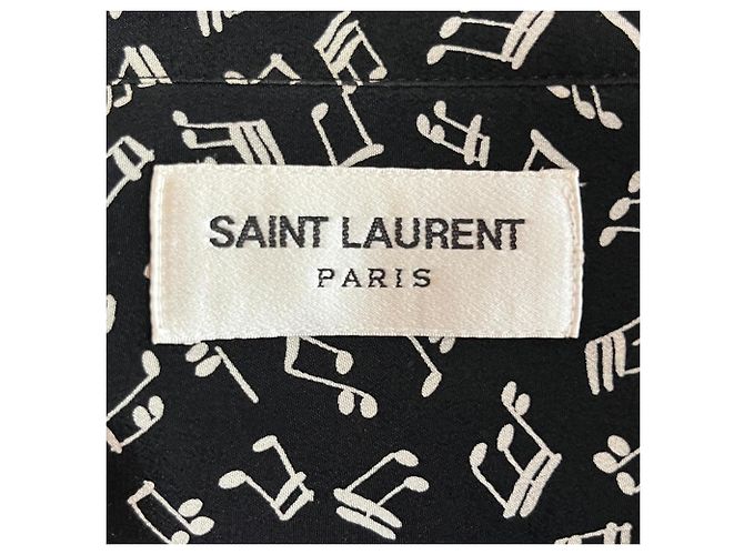 Camicia a maniche lunghe stampata Saint Laurent in seta nera Nero - vista 5
