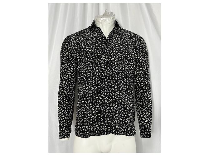 Camicia a maniche lunghe stampata Saint Laurent in seta nera Nero - vista 7