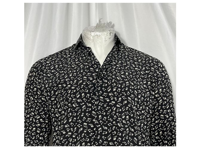 Camicia a maniche lunghe stampata Saint Laurent in seta nera Nero - vista 8