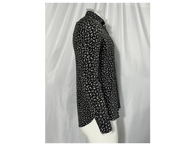 Camicia a maniche lunghe stampata Saint Laurent in seta nera Nero - vista 9