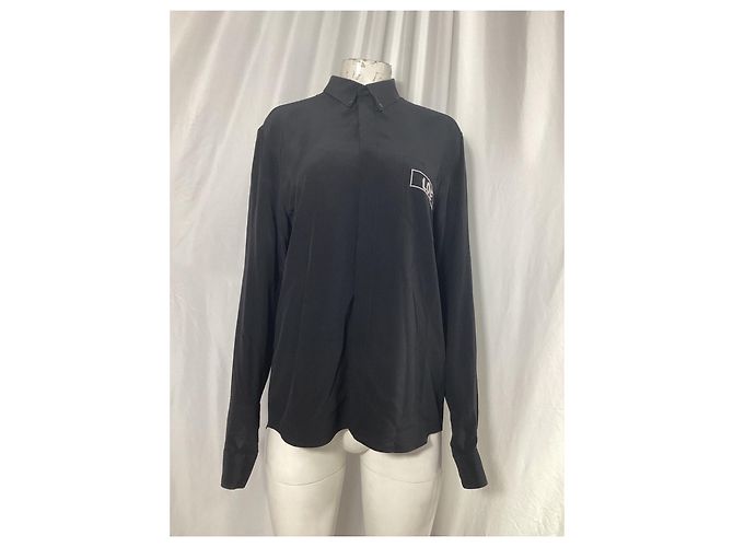 Camicia a maniche lunghe in seta nera ricamata con amore di Givenchy Nero - vista 7