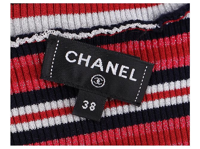 Gestreifter Rollkragenpullover mit CC-Verzierung von Chanel aus roter Wolle - Ansicht 10