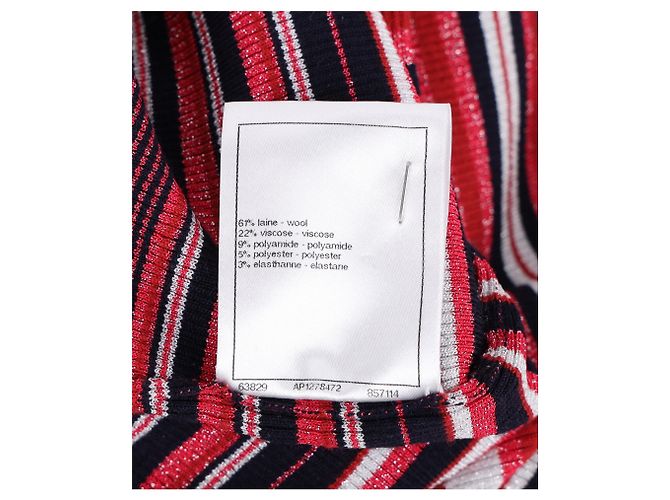 Gestreifter Rollkragenpullover mit CC-Verzierung von Chanel aus roter Wolle - Ansicht 12
