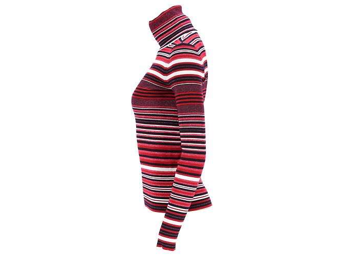 Gestreifter Rollkragenpullover mit CC-Verzierung von Chanel aus roter Wolle - Ansicht 2