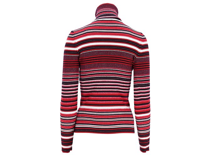 Gestreifter Rollkragenpullover mit CC-Verzierung von Chanel aus roter Wolle - Ansicht 3