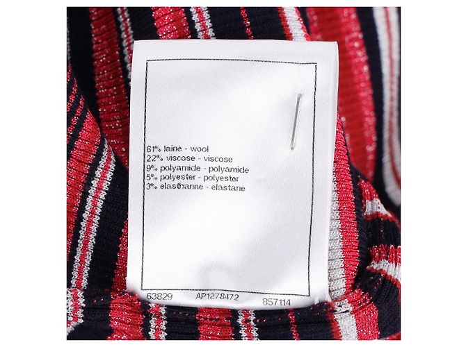 Gestreifter Rollkragenpullover mit CC-Verzierung von Chanel aus roter Wolle - Ansicht 6