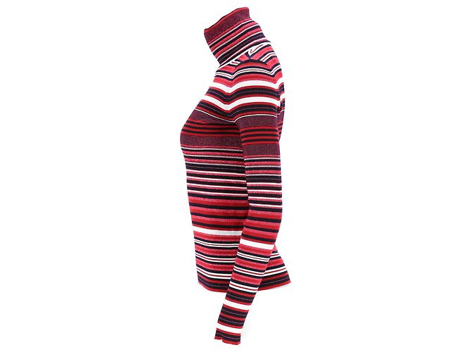 Gestreifter Rollkragenpullover mit CC-Verzierung von Chanel aus roter Wolle - Ansicht 8