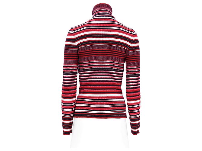 Gestreifter Rollkragenpullover mit CC-Verzierung von Chanel aus roter Wolle - Ansicht 9