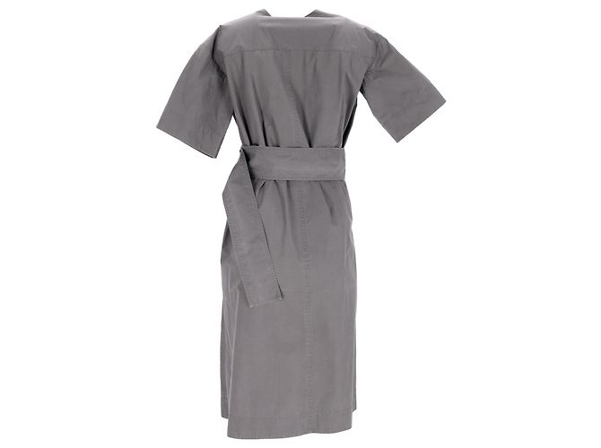 Céline Vestido midi com cinto e decote em V com bolsos em algodão cinza - vista 2