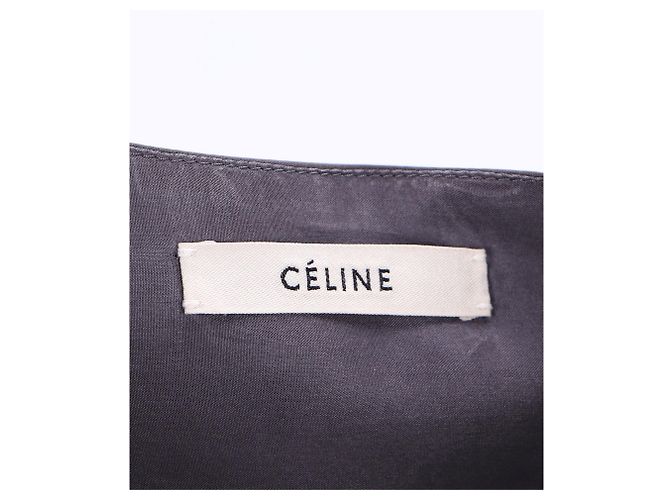 Céline Vestido midi com cinto e decote em V com bolsos em algodão cinza - vista 9