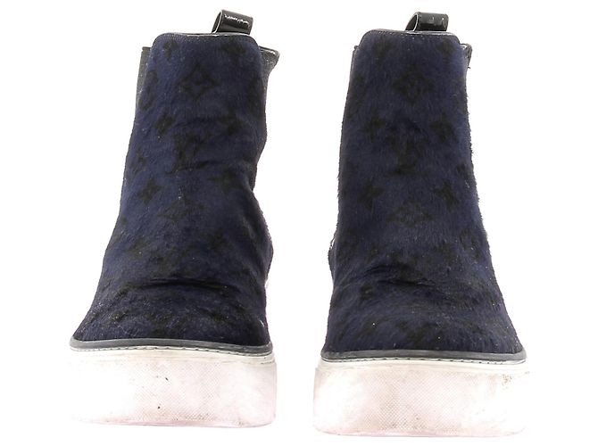 Botas LOUIS VUITTON T.EU 37 de piel de ternera estilo pony Azul marino - vista 4
