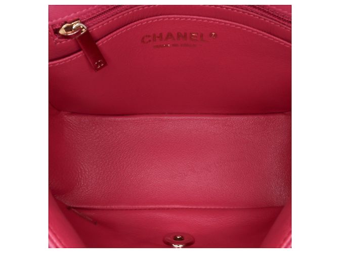 Chanel Pink Mini Quadrat Klassisch Chevron aus Lammleder mit Einzelklappe - Ansicht 4