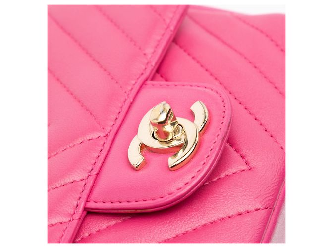 Chanel Pink Mini Quadrat Klassisch Chevron aus Lammleder mit Einzelklappe - Ansicht 5