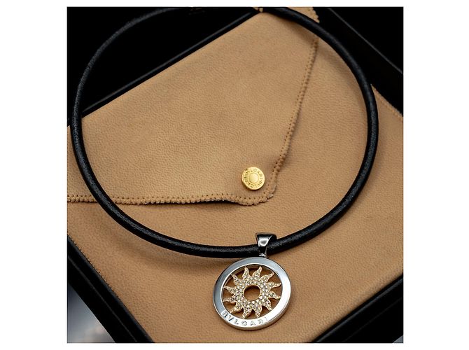 Collana Choker Bulgari Tondo Sun in Pelle e Oro Giallo 18K - vista 7