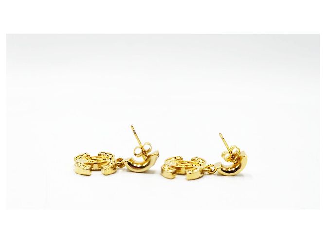 Pendientes colgantes CC vintage adornados con strass de Chanel Gold hardware - vista 6