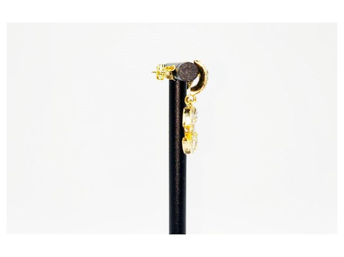 Pendientes colgantes CC vintage adornados con strass de Chanel Gold hardware - vista 7