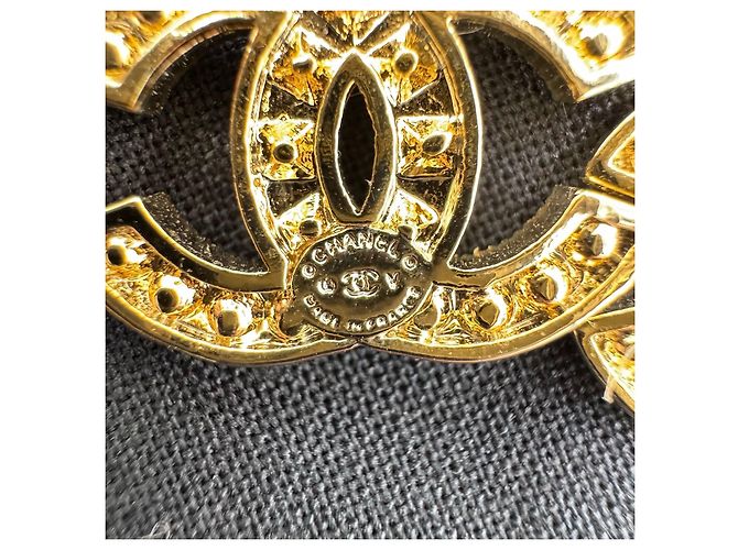 Pendientes colgantes CC vintage adornados con strass de Chanel Gold hardware - vista 9