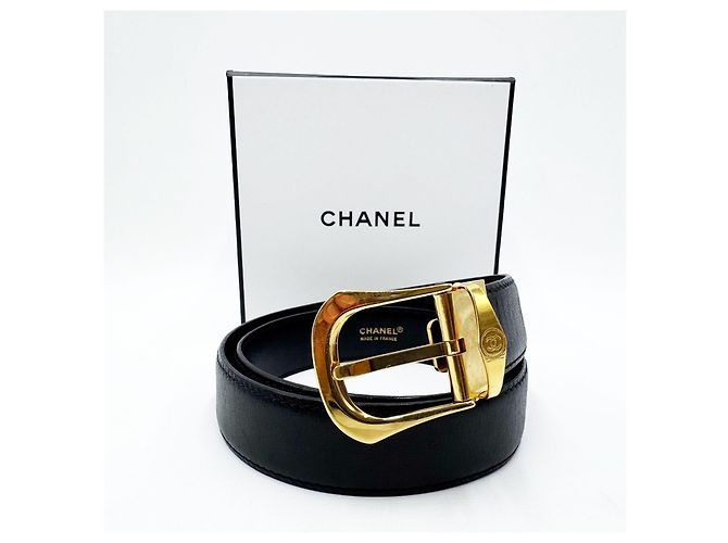 Cinturón unisex de Chanel con hebilla chapada en oro de 24 quilates Negro - vista 3