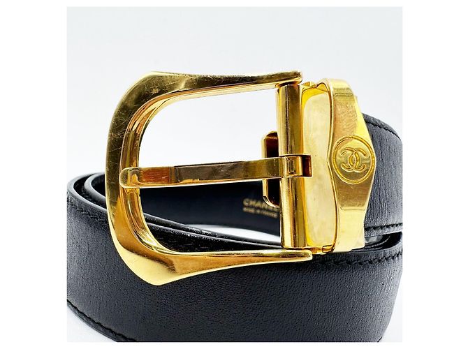 Cinturón unisex de Chanel con hebilla chapada en oro de 24 quilates Negro - vista 4