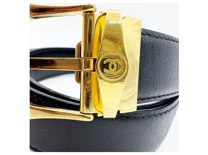 Cinturón unisex de Chanel con hebilla chapada en oro de 24 quilates Negro - vista 5