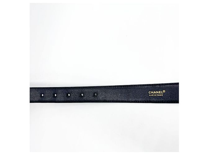 Cinturón unisex de Chanel con hebilla chapada en oro de 24 quilates Negro - vista 8