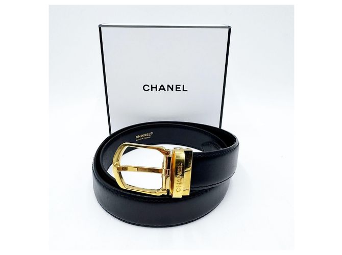 Cinturón unisex Chanel con hebilla chapada en oro de 24 quilates Negro - vista 2