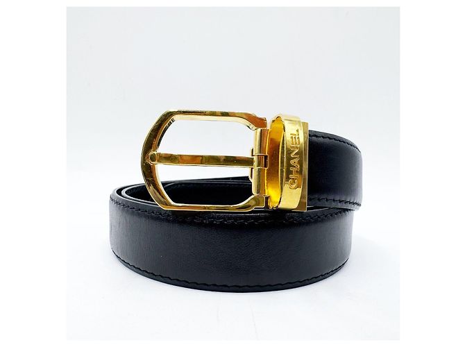 Cinturón unisex Chanel con hebilla chapada en oro de 24 quilates Negro - vista 3