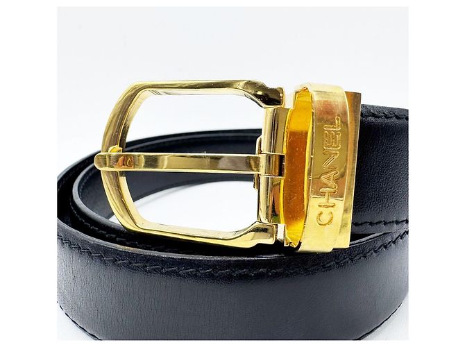 Cinturón unisex Chanel con hebilla chapada en oro de 24 quilates Negro - vista 4