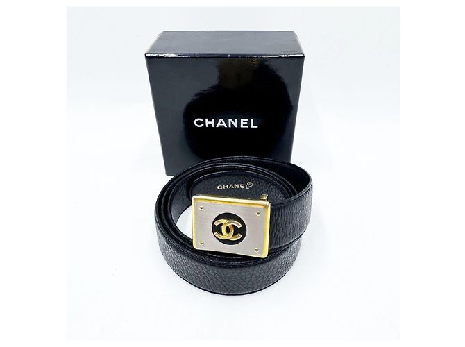 Cinturón unisex Chanel con hebilla chapada en oro de 24 quilates Negro - vista 2