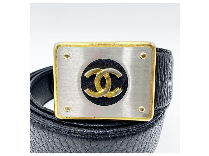 Cinturón unisex Chanel con hebilla chapada en oro de 24 quilates Negro - vista 3
