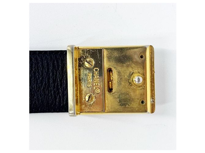 Cinturón unisex Chanel con hebilla chapada en oro de 24 quilates Negro - vista 4
