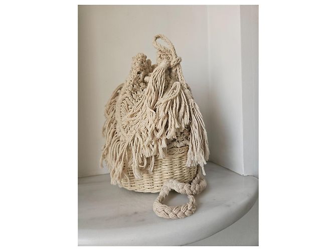 Autre Marque Borsa Cesto in Maglia di Cotone Crema - vista 3