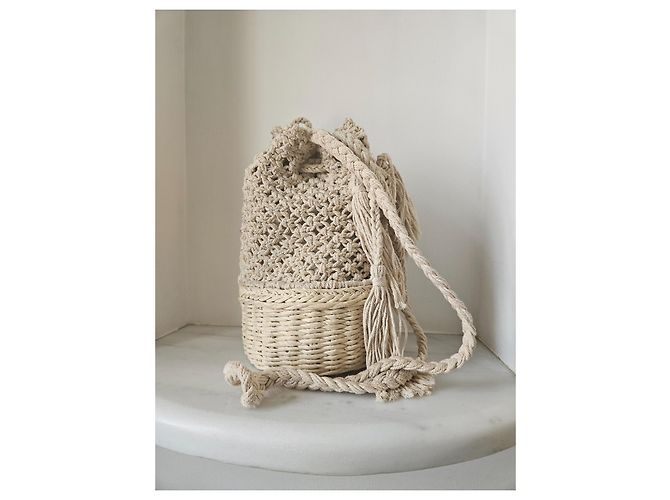 Autre Marque Borsa Cesto in Maglia di Cotone Crema - vista 4